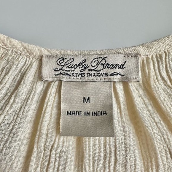Lucky Brand Beige Cream Embroidered Boho Peasant Top - Medium. - Picture 3 of 10